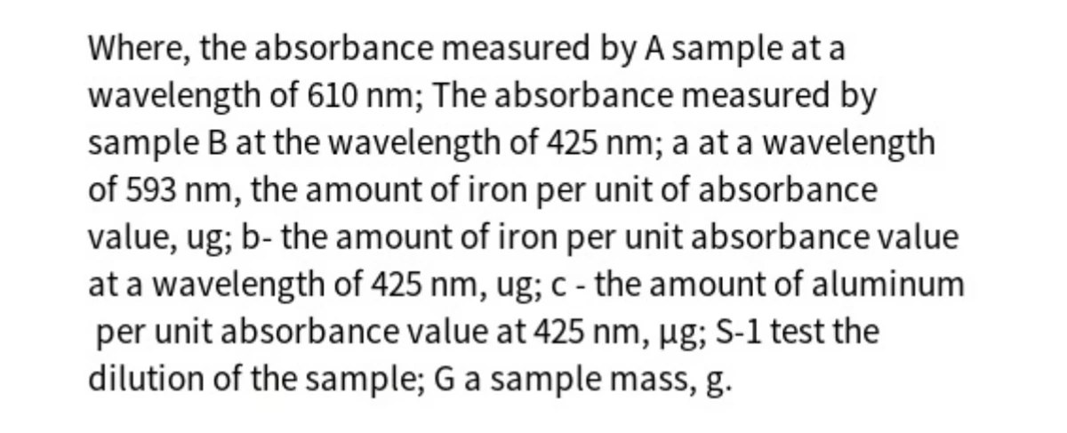 the content of aluminum and iron in slag was determined by colorimetric method 4