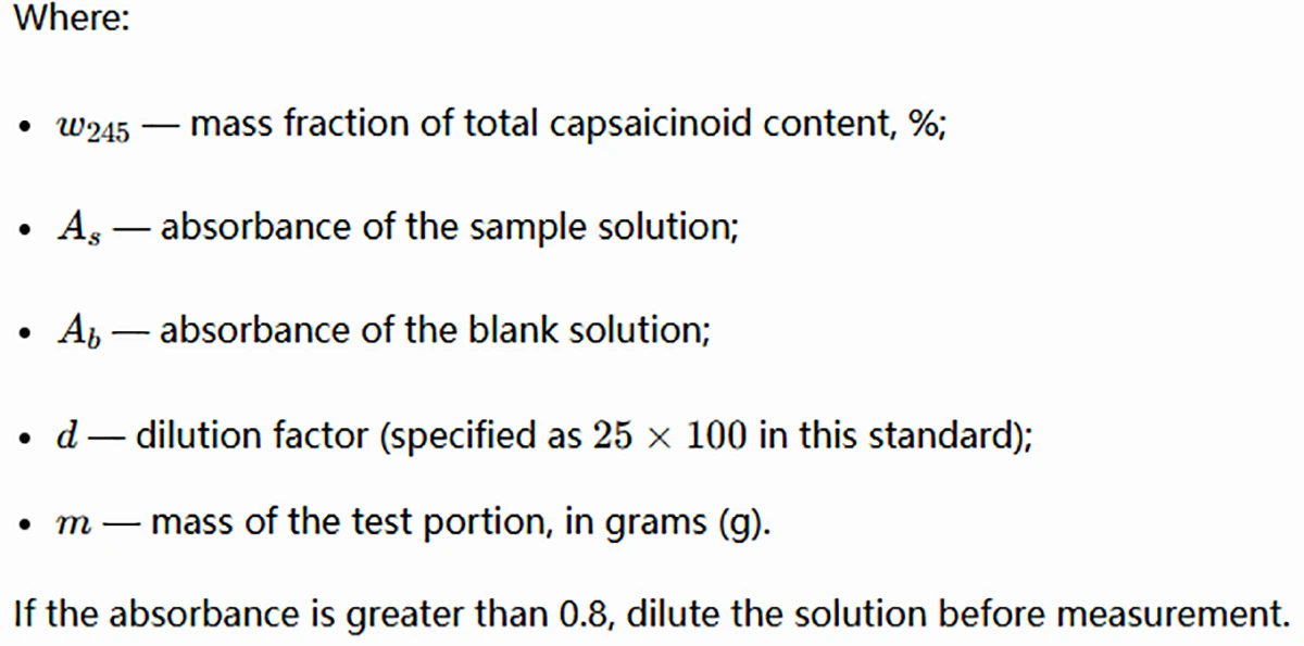 total capsaicin content formula 248nm