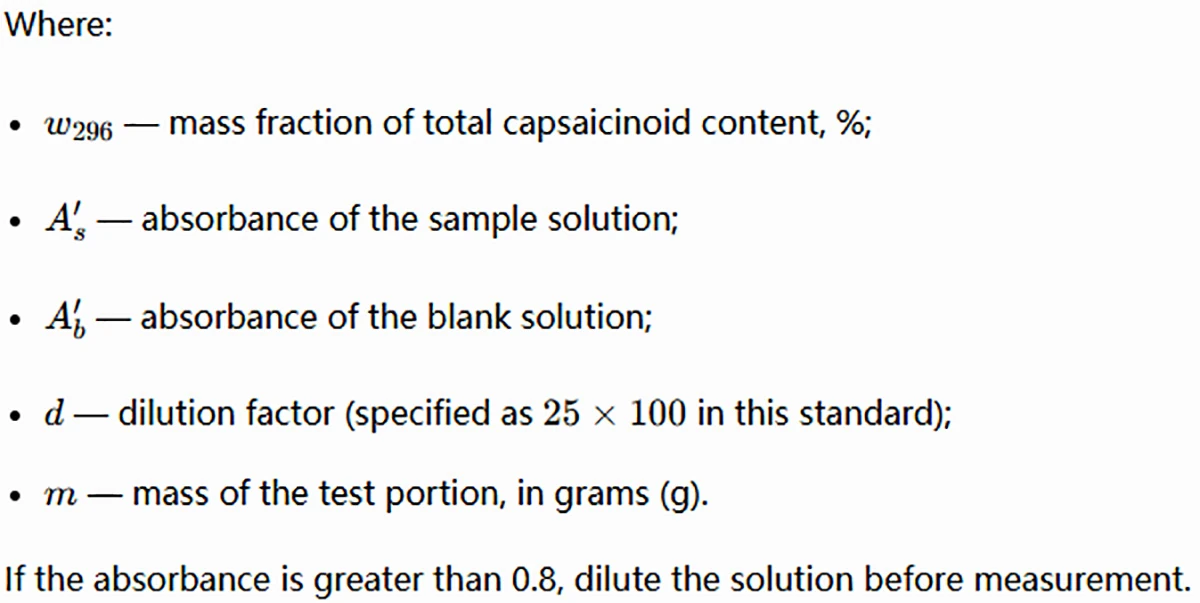 total capsaicin content formula 296nm