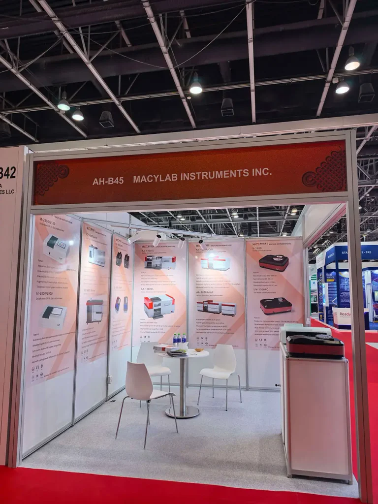the product display wall at booth ah b45 showcases models and specifications